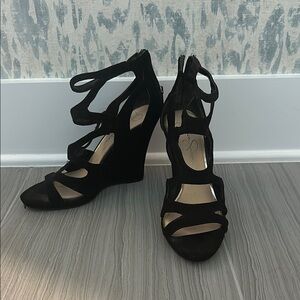 Chic Black Strappy Wedge Sandals